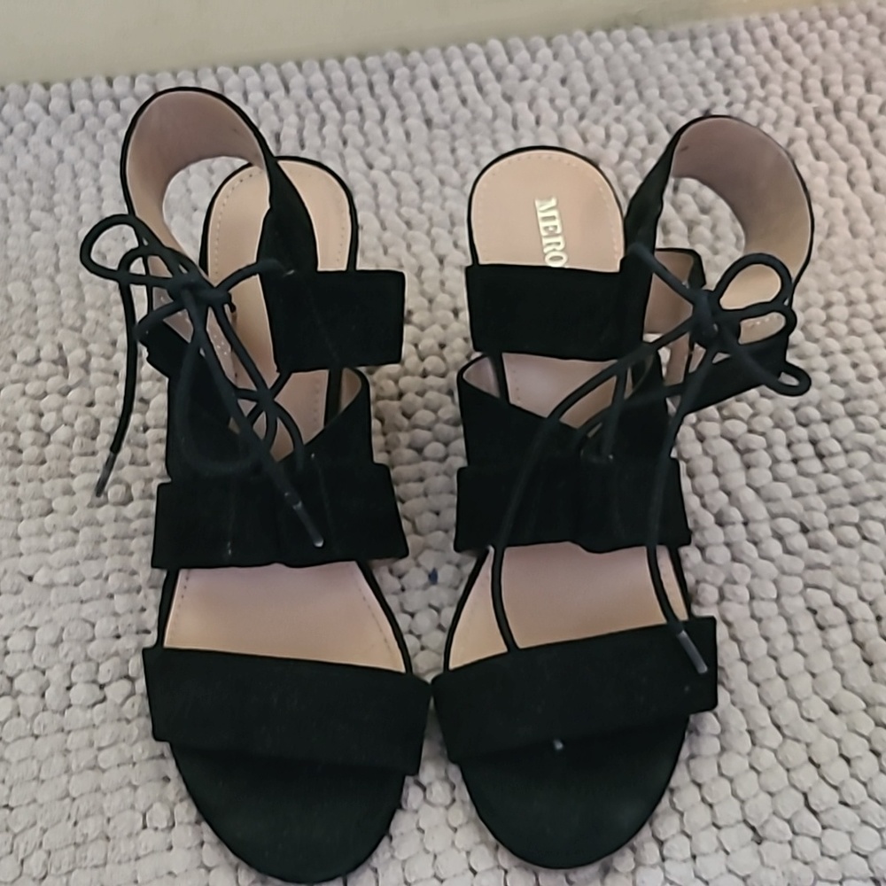 These Merona, Black strapped lace-up dress sandals, size 7.5